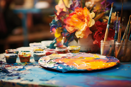 艺术笔触调色板和花朵背景