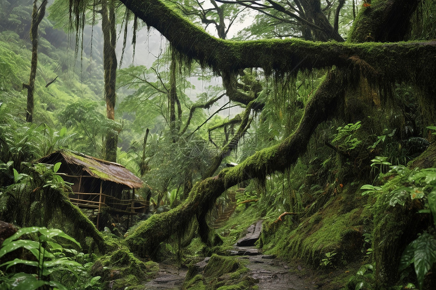 神秘森林中的小屋图片
