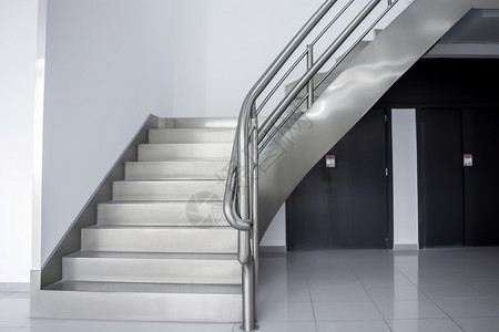 白色楼梯上的扶手高清图片