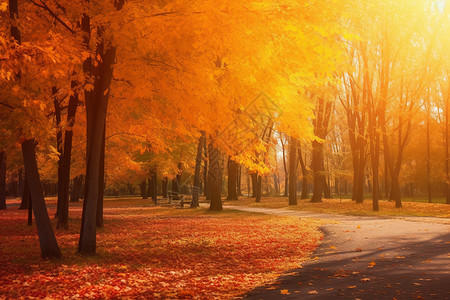 秋叶遍地的迷人景象背景图片
