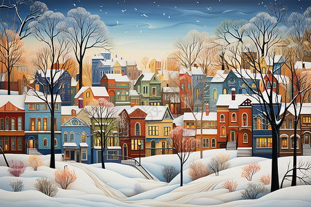 冬日的童话小镇背景图片