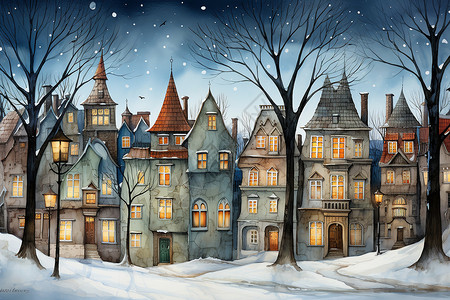 冬日童话小镇高清图片