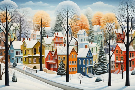 雪景细致描绘的小镇背景图片