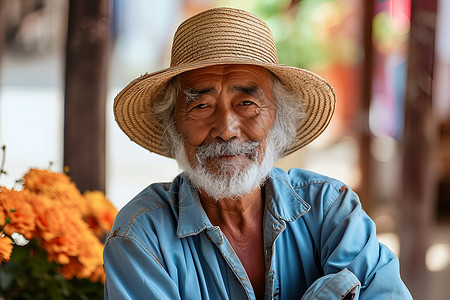 户外慈祥的老年男士背景图片