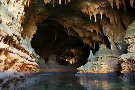 神秘水洞地下洞穴高清图片