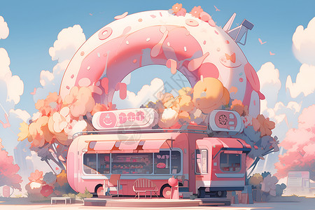 甜甜圈卡车背景图片