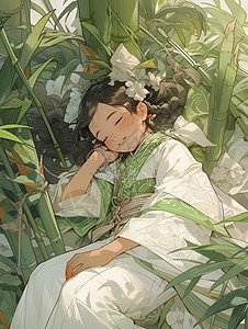 草丛休息的女孩背景图片