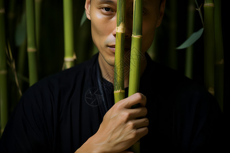 竹林中的男子背景图片