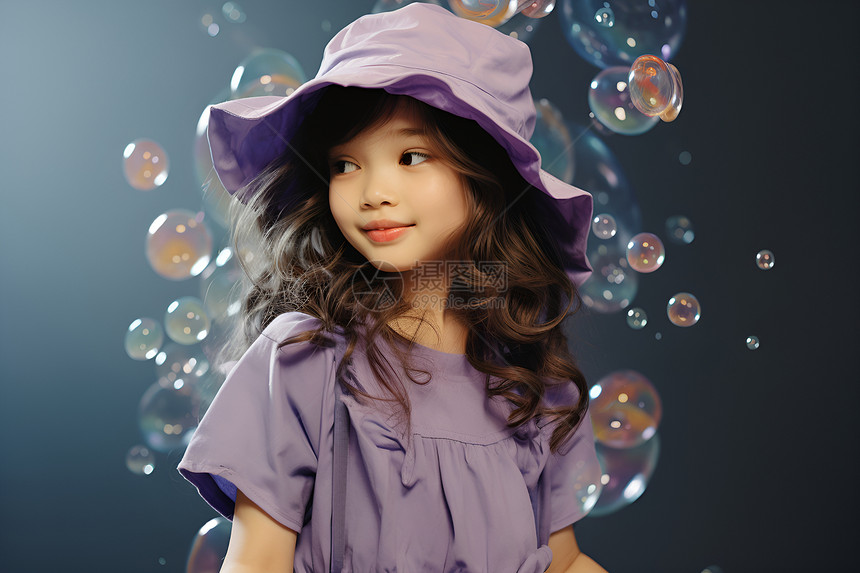 紫色帽子的女孩图片