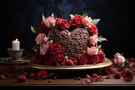 装饰有玫瑰的蛋糕背景图片