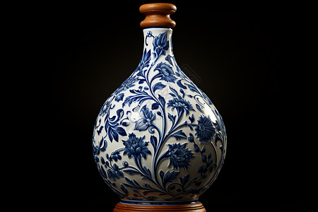 蓝色花朵的瓷器花瓶背景图片
