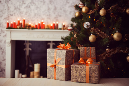 室内的礼盒和圣诞树背景图片