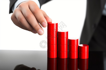 上升柱状图企业会计师和红色柱状图背景