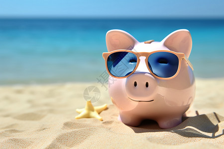 悠闲夏日中的海滩小猪背景图片