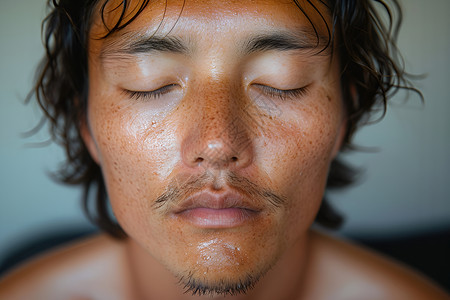 闭眼休息的亚洲男子高清图片