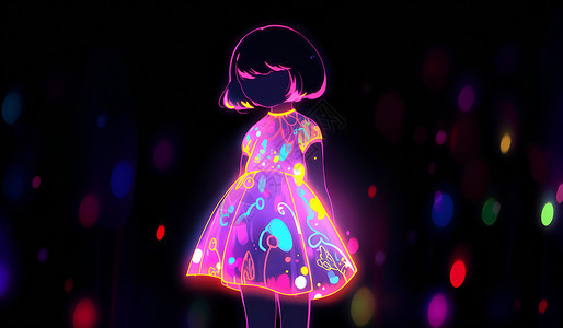 霓虹灯的女孩插图背景图片