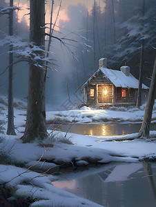 冬日森林的艺术插图背景图片