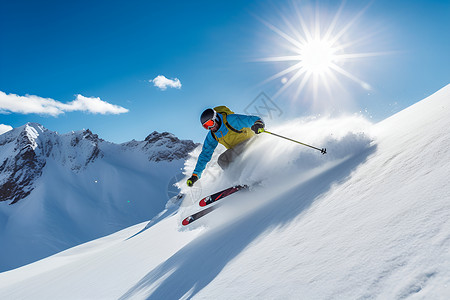 冬季雪山中的滑雪者背景图片