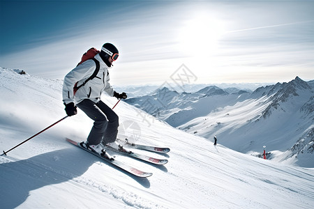 快速下坡的滑雪者背景图片