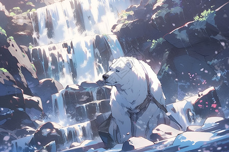 冰瀑布冰雪美景中的北极熊插画