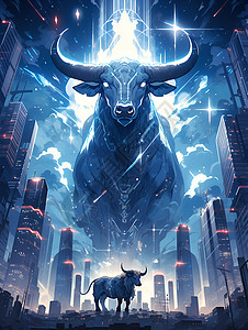 星象仪星象牛为城市注入能量插画