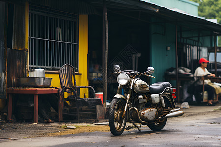 路边餐厅路边的摩托车背景