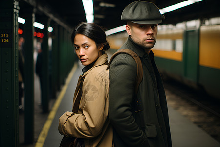 站台上等待火车的夫妻背景图片