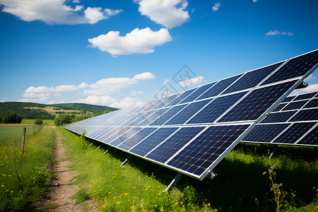 太阳能发电场中的太阳能板背景图片