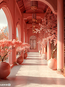粉色的走廊装饰背景图片