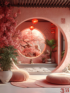 粉色梦幻的阁楼背景图片