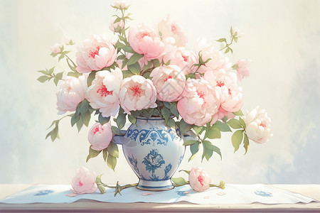 花瓶中的牡丹花背景图片