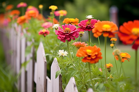 彩色的花朵花朵围栏高清图片