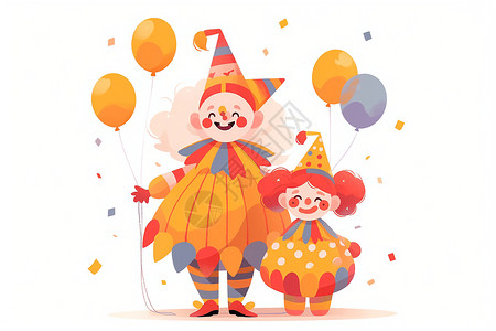 快乐的小丑和气球背景图片