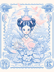 邮票的插画女性背景图片