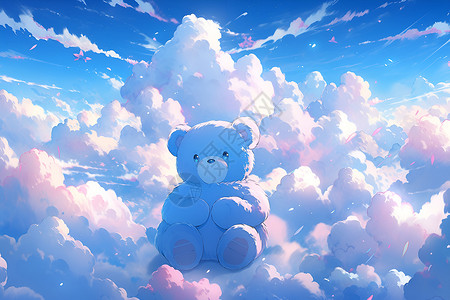 坐在云朵上的小熊绘画背景图片