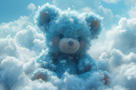 唯美梦幻萌物天空中唯美的云朵小熊插画