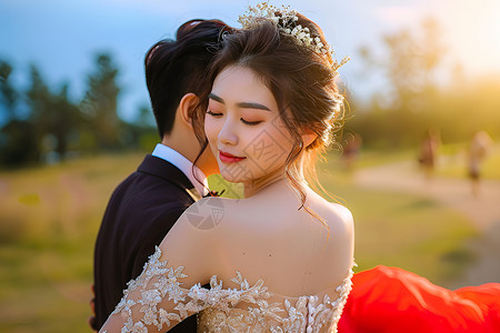 婚纱草地素材草地上穿着婚纱的女性背景