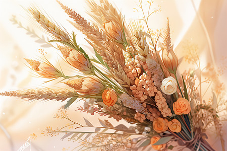成熟的小麦花束背景图片