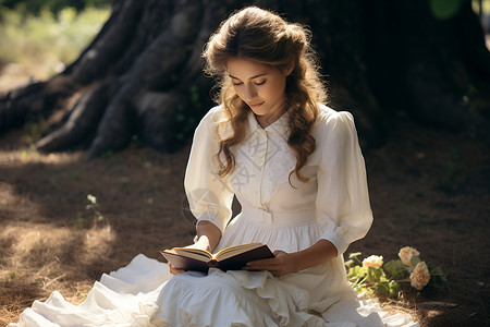 女子阅读书籍背景图片