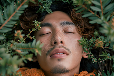草丛沉睡的男子背景图片