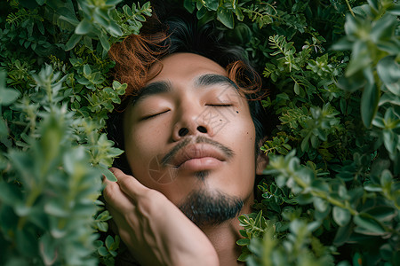 植物中的男子背景图片