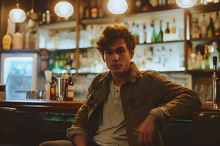 酒吧中的青年背景图片