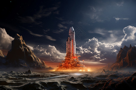 云朵中的火箭背景图片