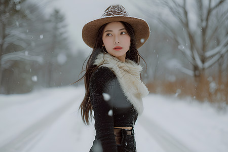 雪地里的美女雪地里的时尚美女背景