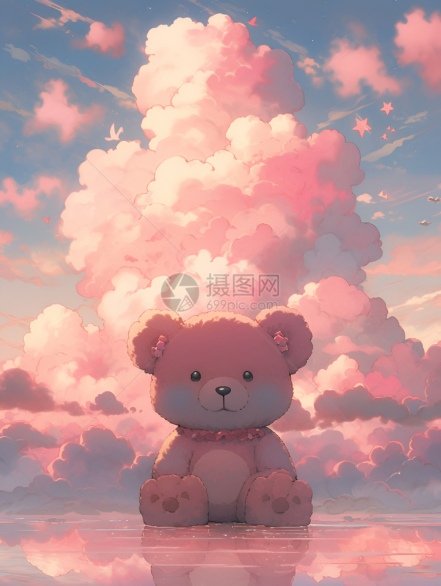 绒毛熊漂浮在云间图片
