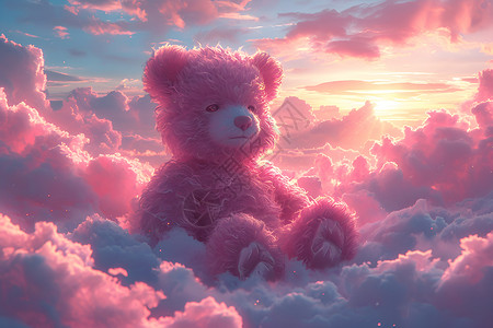 云中泛着粉色的熊宝宝背景图片