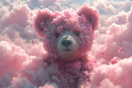 飘浮在粉色世界中的小熊背景图片