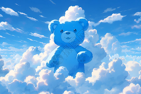 蓝色小熊玩具天空中的蓝色玩具熊插画
