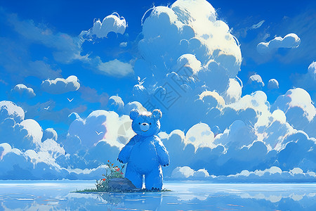 蓝天下的毛绒小熊背景图片