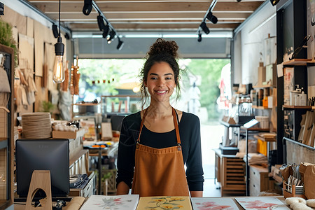 微笑服务的咖啡店店员背景图片